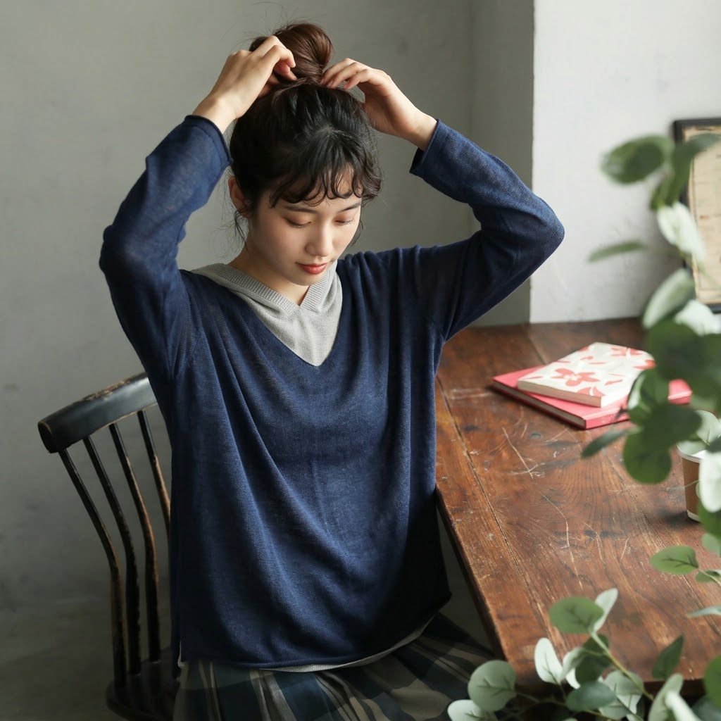 M-2XL 重ね着風 フード付き 配色 長袖 レトロ Tシャツ M グレー