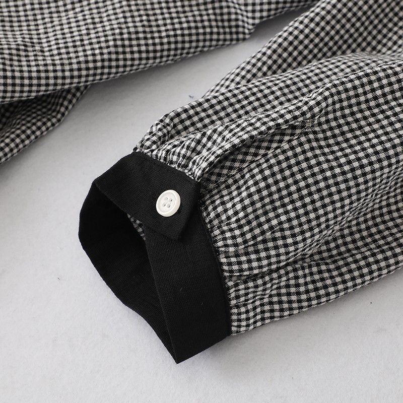 M-2XL レトロ チェック柄 ボタン 長袖 Aライン ワンピース M 写真通り