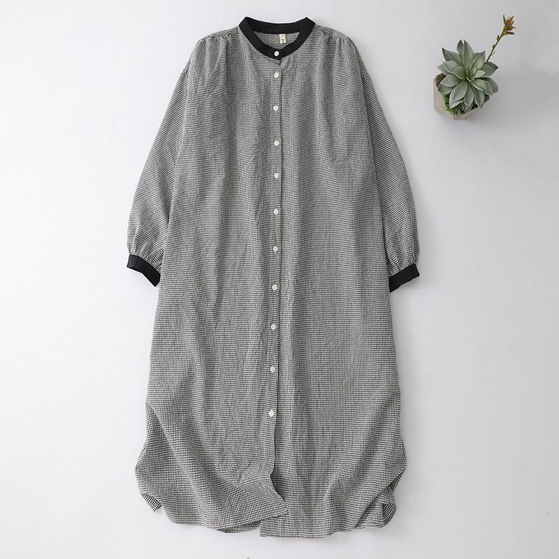 M-2XL レトロ チェック柄 ボタン 長袖 Aライン ワンピース 2XL 写真通り
