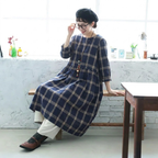 M-2XL コットン 秋のはじまりは チェックの柄から 長袖ワンピース M 写真通り