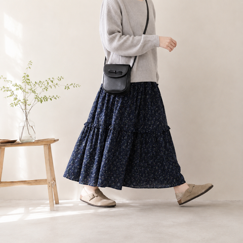 S-XL 上品見え Aライン 切り替え プリント 花柄 カジュアル スカート S 写真通り