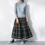 SML 超人気 切り替え Aライン チェック柄 レトロ スカート S グリーン (チェック柄)