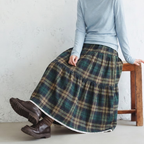 SML 超人気 切り替え Aライン チェック柄 レトロ スカート S グリーン (チェック柄)