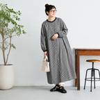 【コットン】M-2XL 長く着られる シンプル チェック柄 長袖 ワンピース M 写真通り