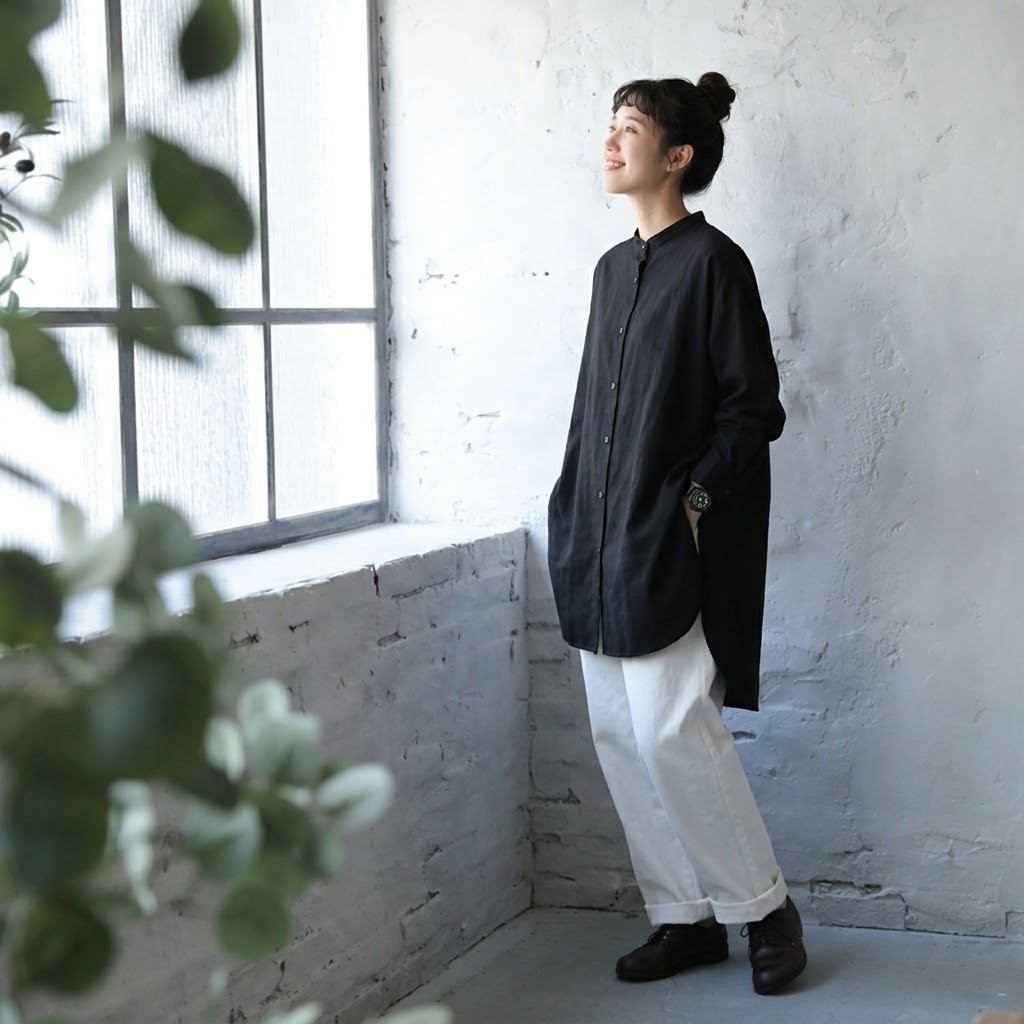 M-L シンプル ファッション 無地 シングルブレスト スリット 長袖 シャツ M ライトグリーン