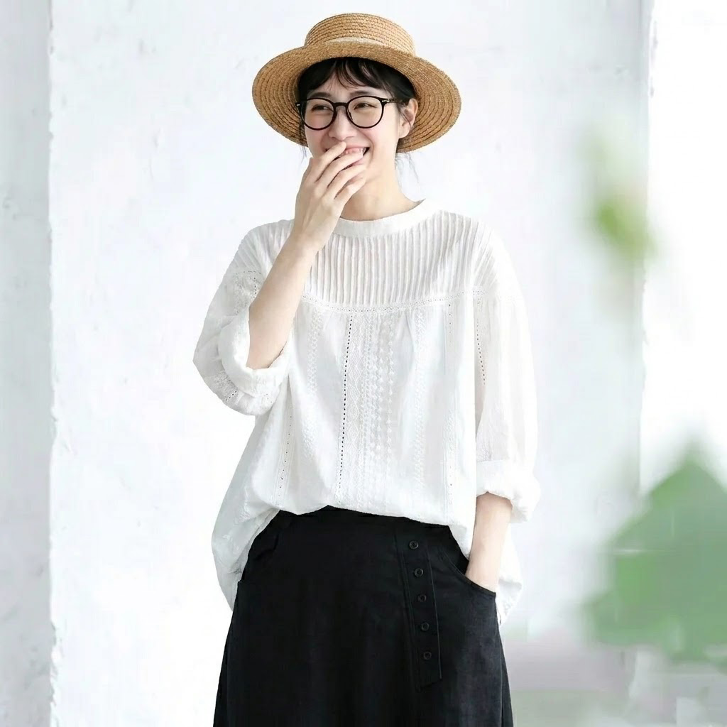 M-2XL さりげない甘さ なみなみレースの大人ブラウス M ホワイト