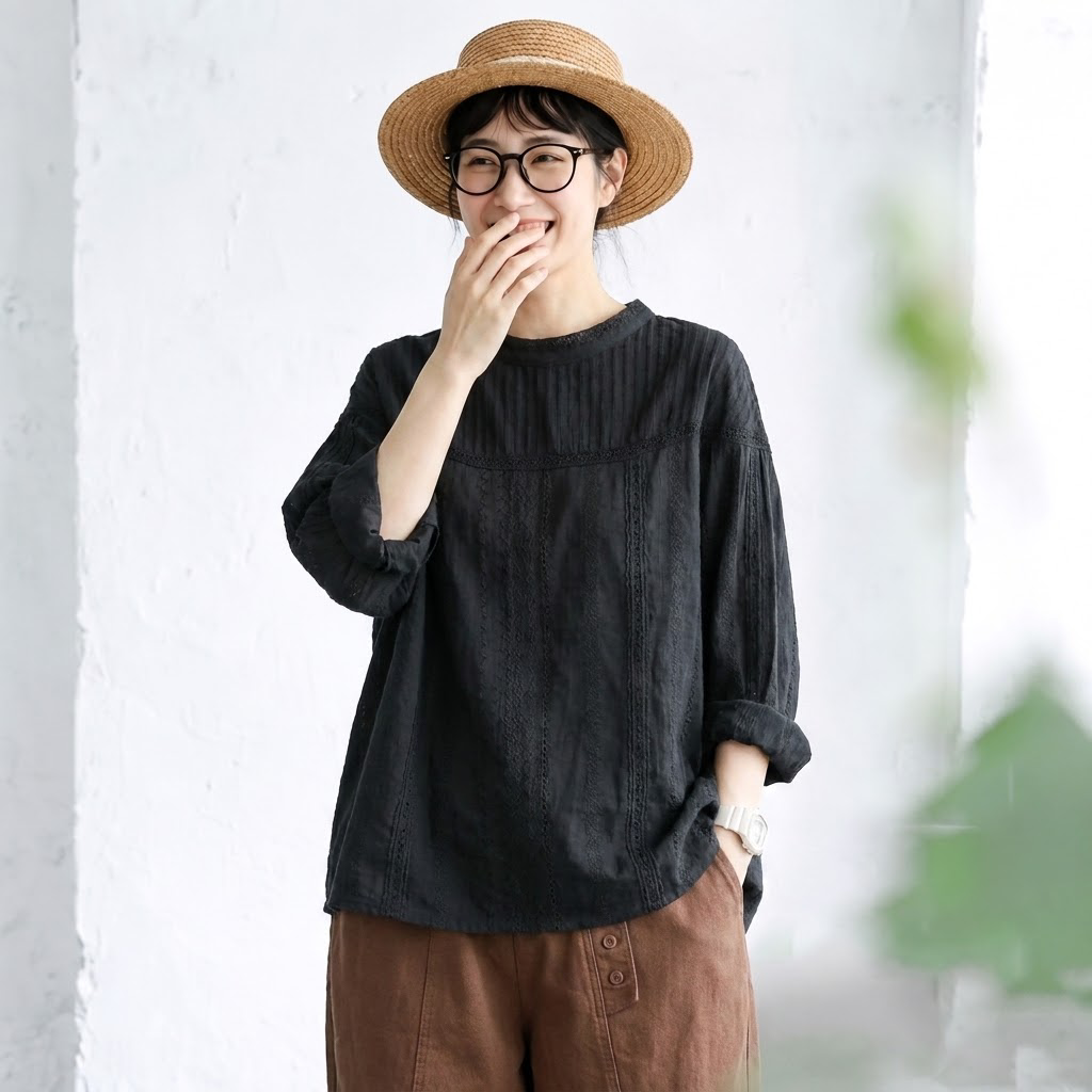 M-2XL さりげない甘さ なみなみレースの大人ブラウス M ホワイト