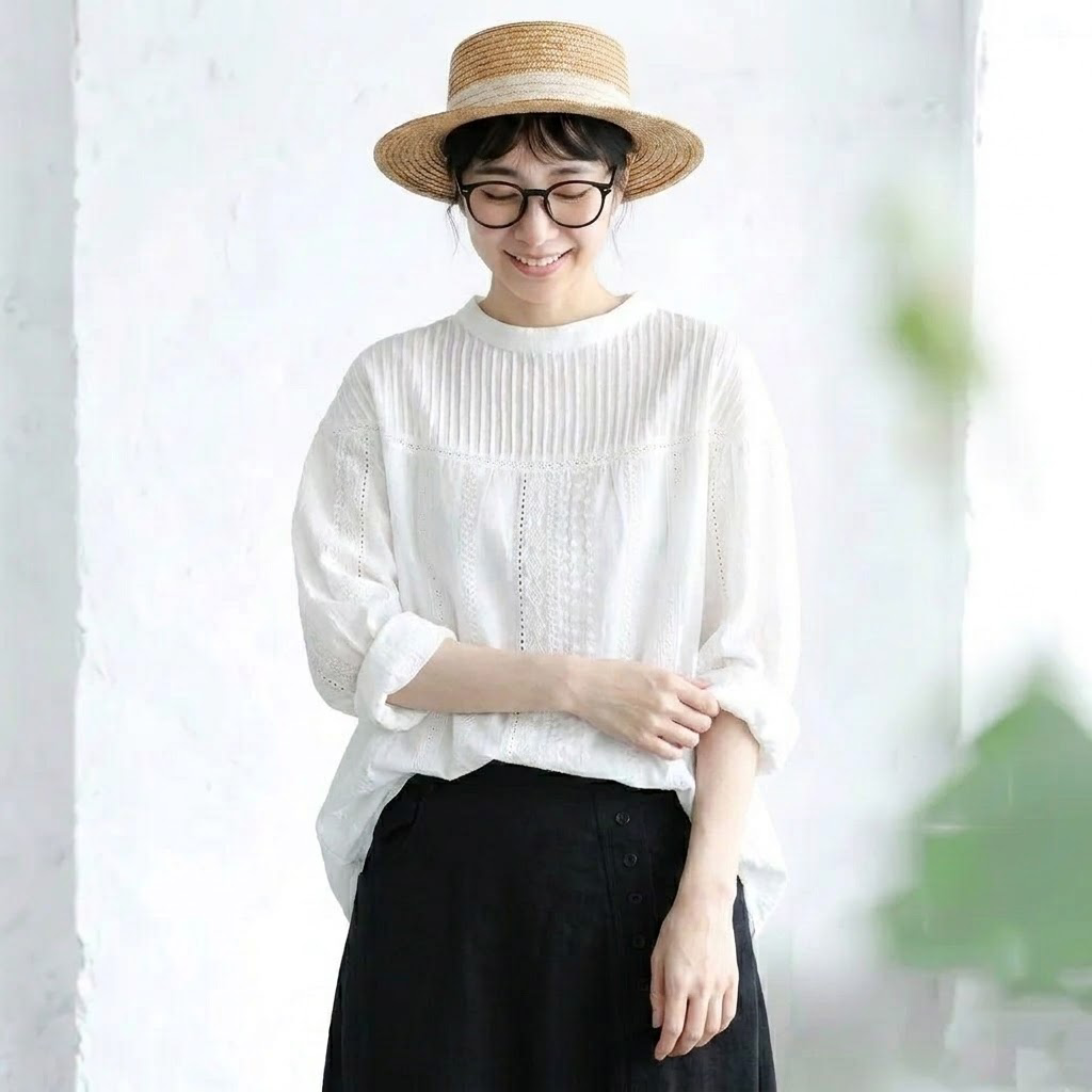 M-2XL さりげない甘さ なみなみレースの大人ブラウス M ホワイト