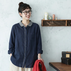 M-2XL 人気上昇中 長袖 折り襟 シングルブレスト レトロ シャツ 2XL ネイビー