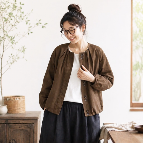S-XL 上品見え ナチュラル 無地 長袖 いいね ジャケット S ブラウン