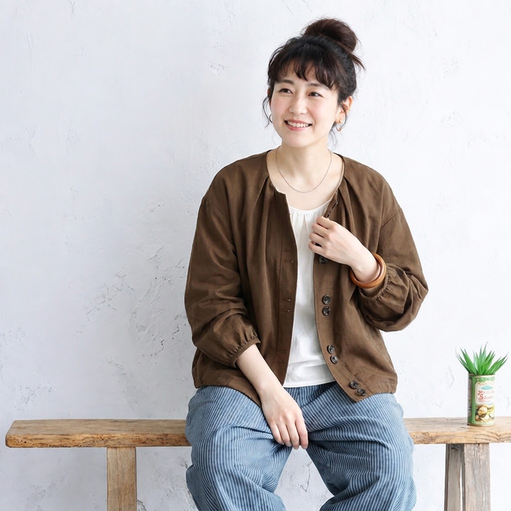 S-XL 上品見え ナチュラル 無地 長袖 いいね ジャケット S ブラウン