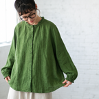 M-L 抜け感たっぷり 大人のダブルガーゼブラウス M グリーン