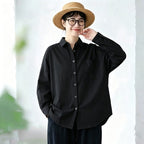 M-2XL きれいめ 厚手仕様 ゆったり 体型カバー ロングスリーブ シャツ 2XL ブラック