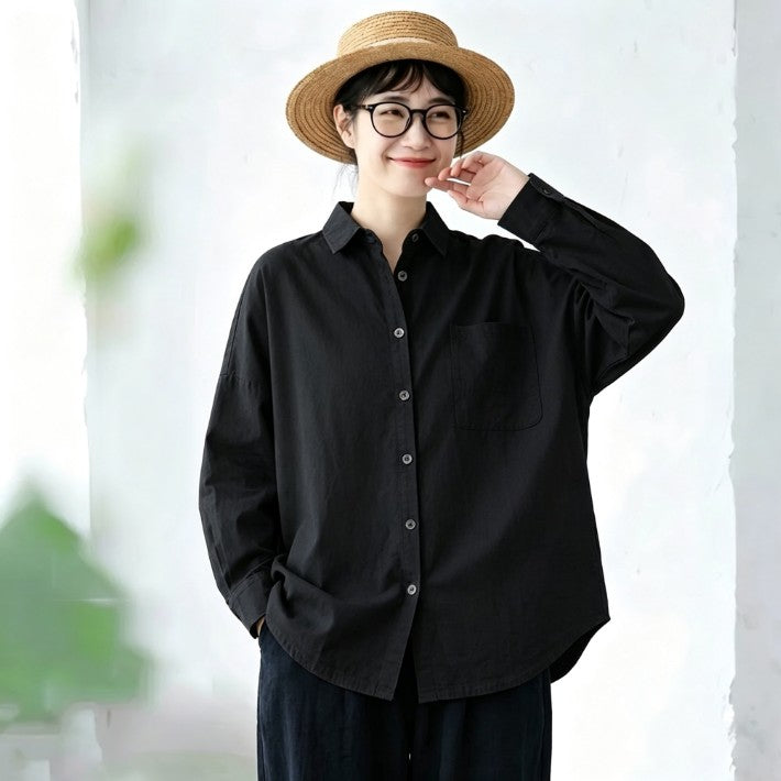 M-2XL きれいめ 厚手仕様 ゆったり 体型カバー ロングスリーブ シャツ 2XL ブラック