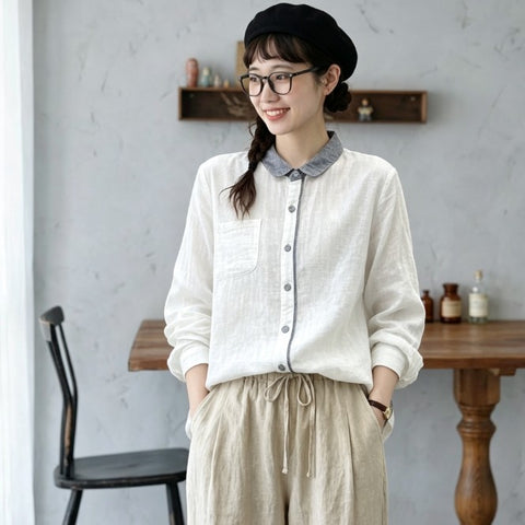 SML きれいめ 肌寒い日向け 体型カバー ロングスリーブ シャツ S ホワイト
