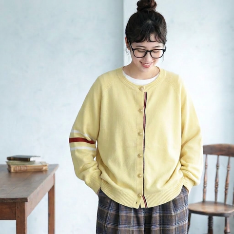 S-2XL 季節をつなぐ 大人のニットカーディガン 2XL イエロー