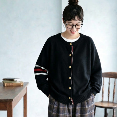 S-2XL 季節をつなぐ 大人のニットカーディガン S ブラック