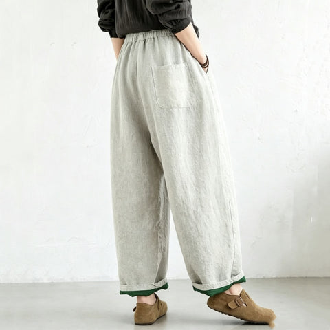 M-2XL 綿麻 ナチュラル 配色 カジュアルパンツ M ブラック