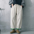 M-2XL 綿麻 ナチュラル 配色 カジュアルパンツ M ブラック