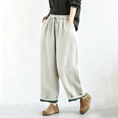 M-2XL 綿麻 ナチュラル 配色 カジュアルパンツ 2XL ヘンプカラー