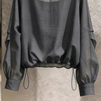 S-2XL ふんわり透け感 長袖ブラウス S グレー