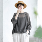 S-2XL ふんわり透け感 長袖ブラウス S グレー