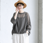 S-2XL ふんわり透け感 長袖ブラウス S グレー
