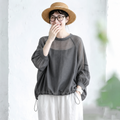 S-2XL ふんわり透け感 長袖ブラウス 2XL グレー