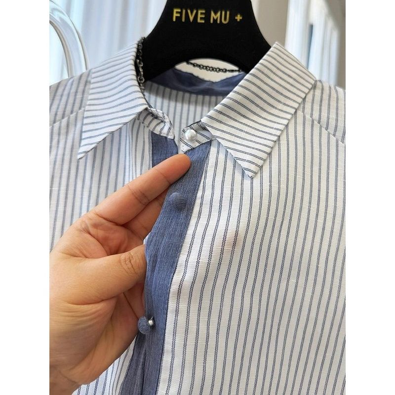 【コットン】M-2XL 長袖 可愛くて繊細な ストライプ柄 配色 カジュアル シャツ M 写真通り