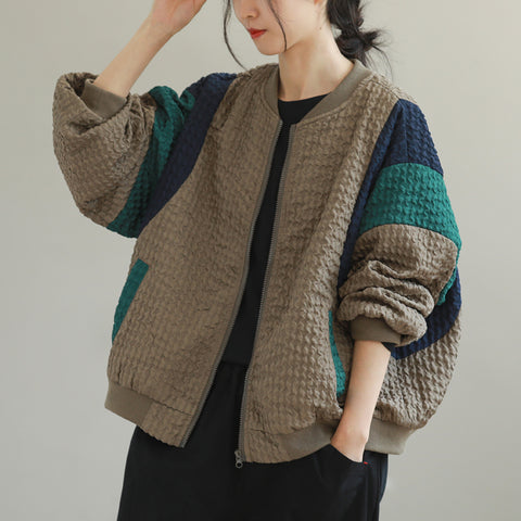 M-2XL 女性に大人気 耐久性 シンプル 配色 ジャケット 2XL コーヒー