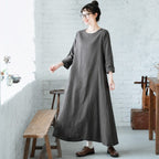 L-3XL 厚み感 体型カバー ロング丈 長袖ワンピース L 写真通り
