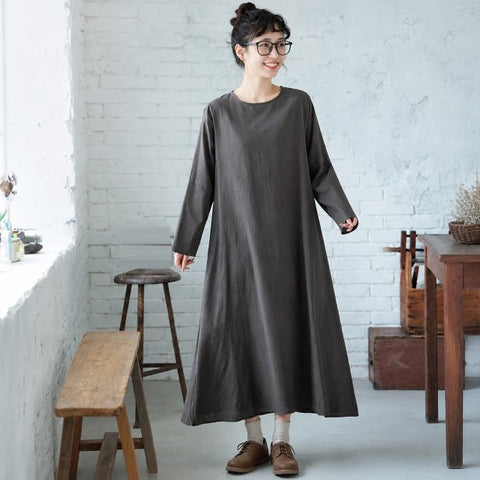 L-3XL 厚み感 体型カバー ロング丈 長袖ワンピース L 写真通り