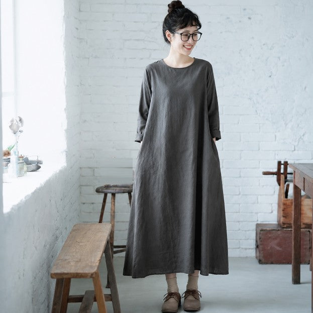 L-3XL 厚み感 体型カバー ロング丈 長袖ワンピース 3XL 写真通り