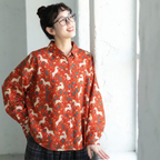L-XL ほのかな柄が可愛いポニープリントブラウス L ダークグリーン