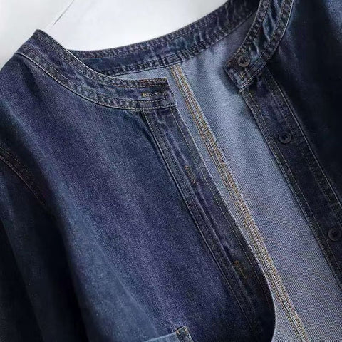 M-2XL ラウンドネック ボタン ノーマルスリーブ 無地 シンプル デニムジャケット M 写真通り
