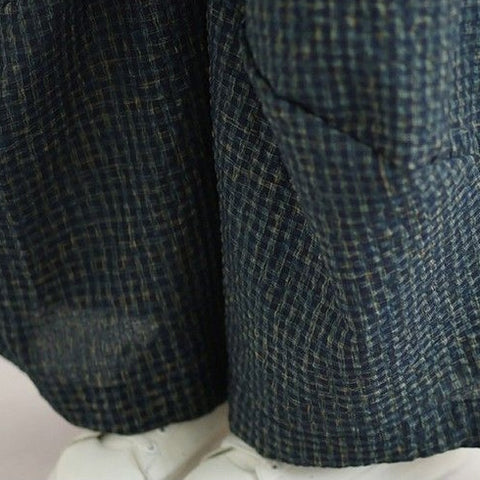 M-2XL 履き飽きない「新感覚」シンプル ナチュラル チェック柄 ガウチョパンツ M ダークブルー