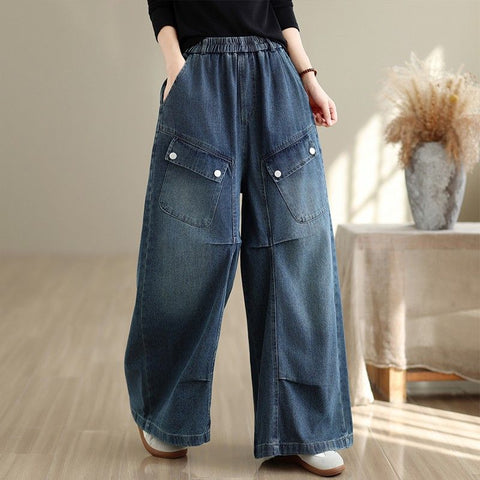 M-2XL  切り替え 無地 ポケット付き ロング丈 ボタン  ジーンズ 2XL レトロブルー
