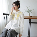 M-2XL 刺繍 花模様 ボタン 長袖 清新 女っぽさが漂う シャツ M ホワイト