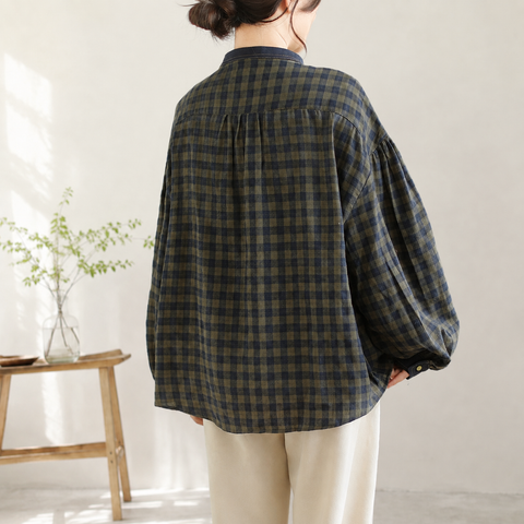 M-2XL 柔らかくて優しい印象 ナチュラル チェック柄 長袖 シャツ M 写真通り