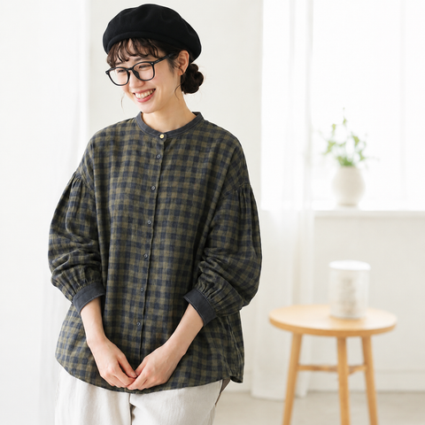 M-2XL 柔らかくて優しい印象 ナチュラル チェック柄 長袖 シャツ M 写真通り