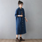 M-2XL 着回し ルーズシルエット デニム シャツワンピース 2XL ダークブルー