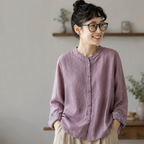 M-2XL 晩秋向け チャイナ風 スタンドカラー ロングスリーブ シャツ M ダークパープル
