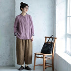 M-2XL 晩秋向け チャイナ風 スタンドカラー ロングスリーブ シャツ M ダークパープル