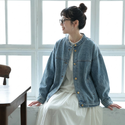 S-3XL 穏やかな風に似合うデニムジャケット S ライトブルー