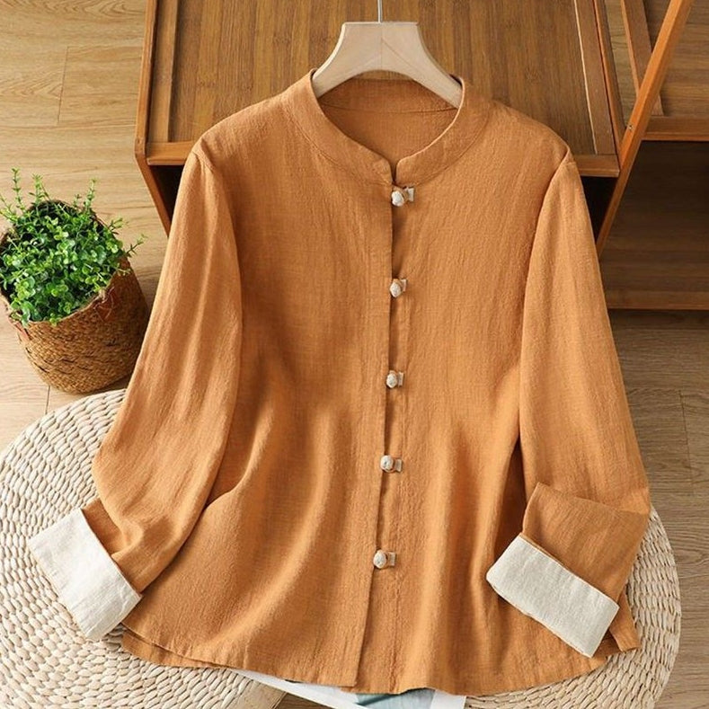 M-3XL トレンドアイテム 長袖 配色 レトロ シングルブレスト シャツ 3XL オレンジ