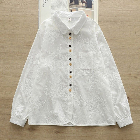 M-2XL コットン 刺繍 落ち着いたカラー 長く着られる 長袖 シャツ M ライトベージュ