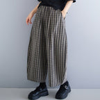 L-2XL ストライプ柄 体型カバー 長く着られる ワイドパンツ L グレー