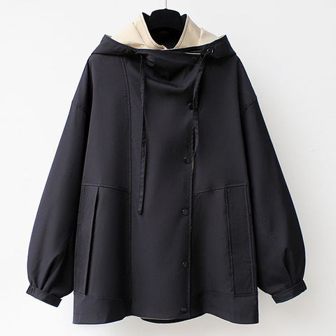 M-4XL 重ね着風 フード付き 配色 ファッション ジャケット M グリーン