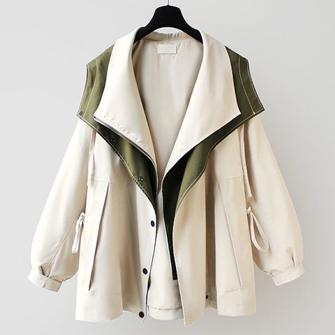 M-4XL 重ね着風 フード付き 配色 ファッション ジャケット 4XL アイボリー
