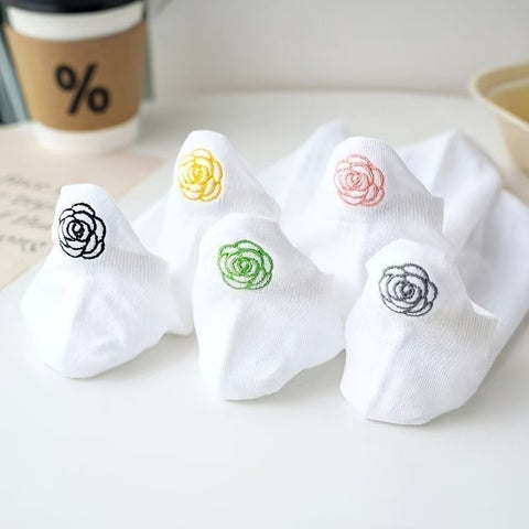 人気上昇中 刺繍 犬 花模様 汗吸収 高通気 ソックス フリー イエローカメリア